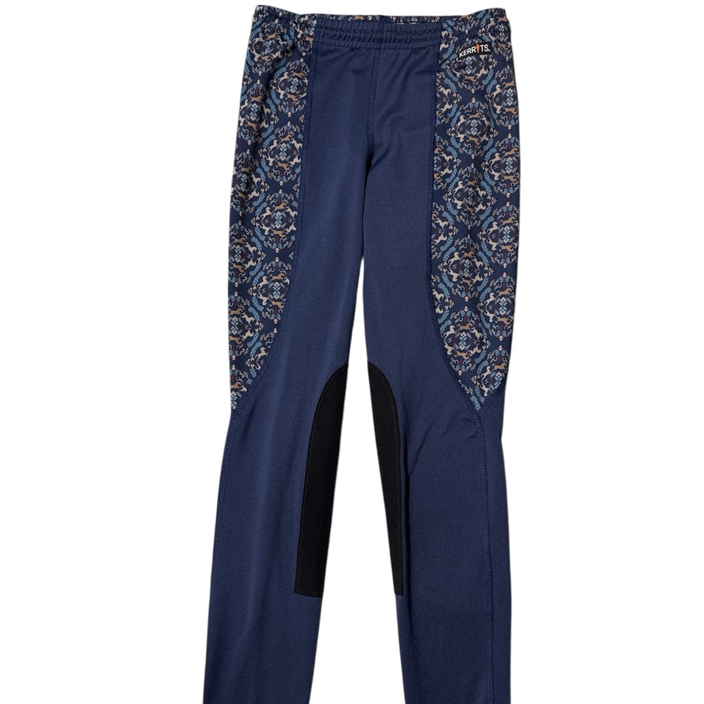 Kerrits Girls Navy Blue Horse Print Performance Riding Tights Breeches